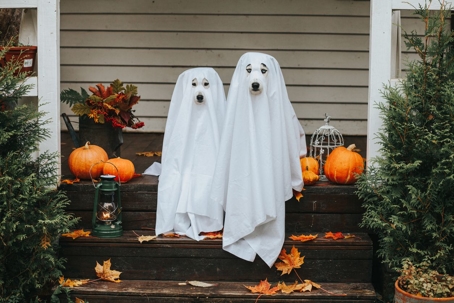 Dogs dressed up as ghosts