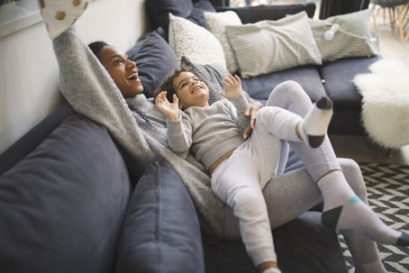 Laying down on a couch