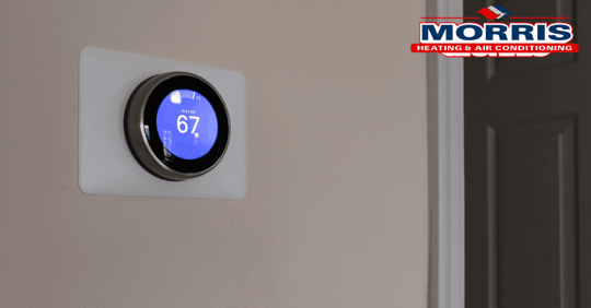 Smart thermostat mounted on the wall.
